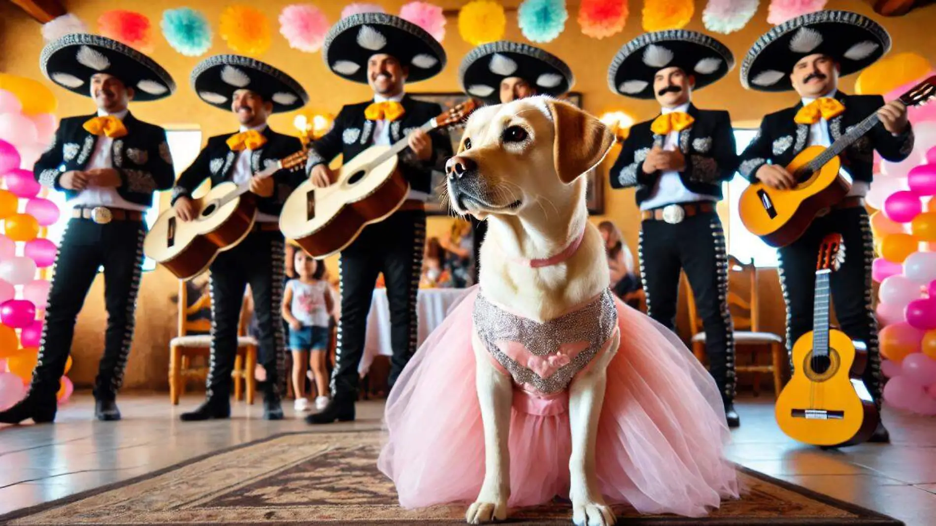 Con vestido y mariachis, perrita celebra sus XV años